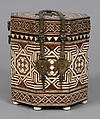 Octagonal Box, Elephant ivory or bone, various woods, polychromy, gilt-copper alloy mounts, Spanish