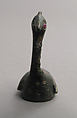 Brooch in the Form of a Peacock, Champlevé enamel, bronze, garnet cabochon, Roman