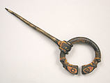 Open-Ring Brooch, Copper alloy, cast; red enamel, Irish