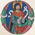 Manuscript Illumination with the Figure of a Saint in an Initial O, Tempera, ink, and gold on parchment, Italian