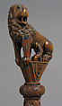 Head of Staff, Wood, stain, glass cabochon, metal wire, copper alloy settings, Italian