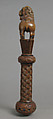 Head of Staff, Wood, stain, glass cabochon, metal wire, copper alloy settings, Italian