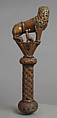 Head of Staff, Wood, stain, glass cabochon, metal wire, copper alloy settings, Italian