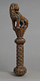 Head of Staff, Wood, stain, glass cabochon, metal wire, copper alloy settings, Italian