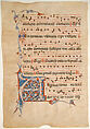 Manuscript Leaf with Foliated Initial A, from an Antiphonary, Tempera, ink, and silver on parchment, Italian