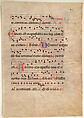 Manuscript Leaf with Foliated Initial P, from an Antiphonary, Tempera, ink, gold, and silver on parchment, Italian