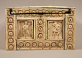 Casket with Warriors and Mythological Figures, Bone plaques and ornamental strips over wood; silver lock plate, Byzantine