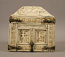 Casket with Warriors and Dancers, Elephant ivory and bone; gilded copper mounts, Byzantine