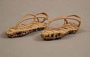 Pair of Sandals, Palm leaf with the inner sole made of strips, the lower sole in basket weave, and the straps plaited, Coptic