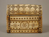 Container for Holy Oils, Bone, with paint and metal pins, Frankish