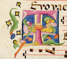 Manuscript Leaf with Initial T, from an Antiphonary, Tempera, ink, and metal leaf on parchment, Italian