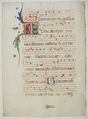 Manuscript Leaf with Initial T, from an Antiphonary, Tempera, ink, and metal leaf on parchment, Italian