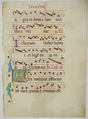 Manuscript Leaf with Initial V, from an Antiphonary, Tempera, ink, and metal leaf on parchment, Italian