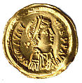 Tremissis of Emperor Maurice Tiberius (r. 582–602), Gold, Byzantine