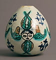 Egg-Shaped Ornament, Frit body with green, yellow, blue and brownish black underglaze painting, Armenian