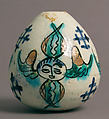 Egg-Shaped Ornament, Frit body with green, yellow, blue and brownish black underglaze painting, Armenian
