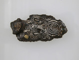 Plate Fragment of a Belt Buckle, Iron, silver and brass inlay, gilt bronze nail, Frankish