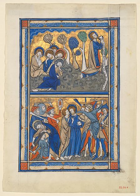 Manuscript Leaf with the Agony in the Garden and Betrayal of Christ, from a Royal Psalter by Anonymous