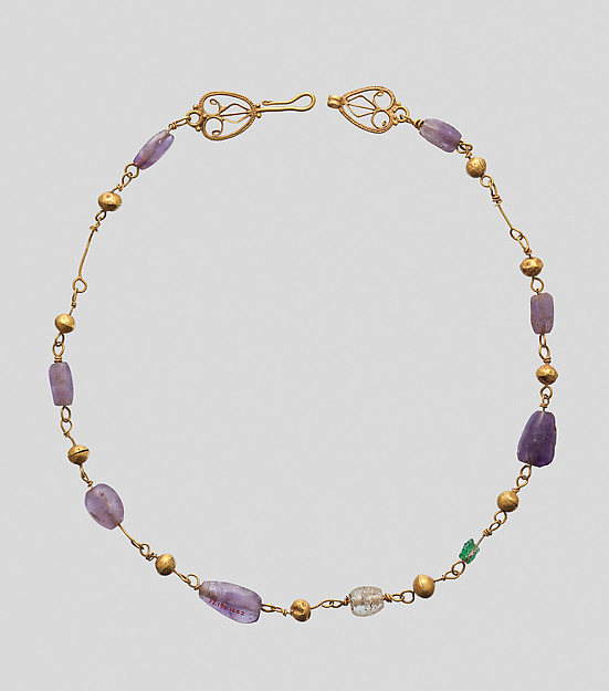 Gold Necklace with Amethysts, Glass, and Gold Beads by an unrecorded maker, The Metropolitan Museum of Art
