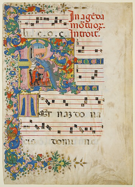 Manuscript Leaf with a Funeral Procession in an Initial R, from a Gradual by Mariano del Buono, The Metropolitan Museum of Art