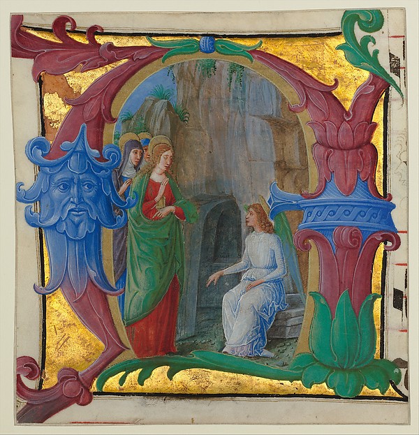 Girolamo dai Libri, Manuscript Illumination with the Holy Women at the Tomb in an Initial A, from an Antiphonary