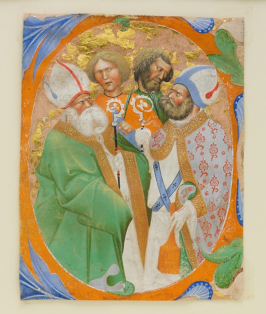 Manuscript Illumination with Four Saints in an Initial O, from a Choir Book by Master of the Murano Gradual, The Metropolitan Museum of Art