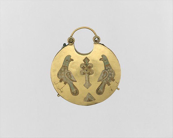 One of a Pair of Temple Pendants, with Two Birds Flanking a Tree of Life (front) and Leaf and Rosette Motifs (back) by an unrecorded maker, The Metropolitan Museum of Art