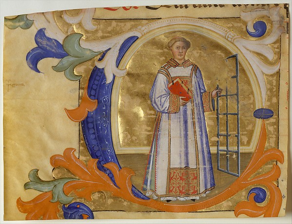 Manuscript Illumination with Saint Lawrence in an Initial C, from a Gradual by Don Simone Camaldolese, The Metropolitan Museum of Art