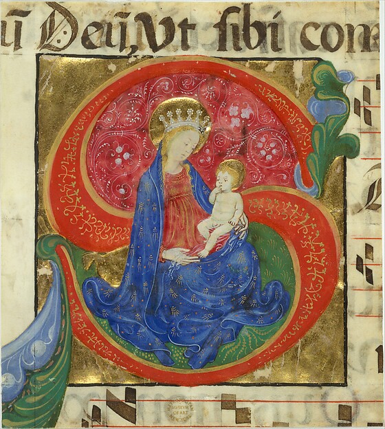 Manuscript Illumination with the Virgin and Child in an Initial S, from an Antiphonary by Master of the Franciscan Breviary, The Metropolitan Museum of Art