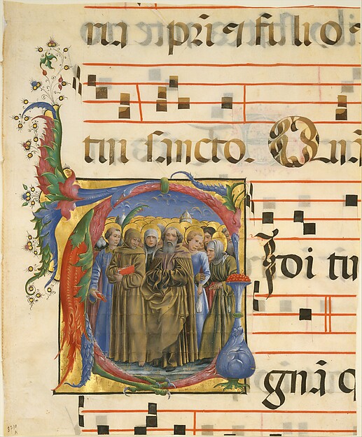 Cosmè Tura (Cosimo di Domenico di Bonaventura), Manuscript Illumination with All Saints in an Initial V, from an Antiphonary