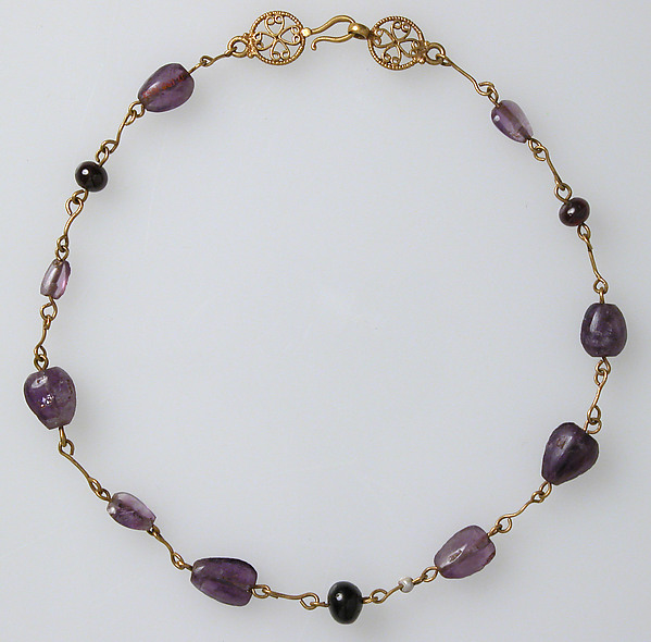 Gold Necklace with Amethysts, Glass Beads, and a Pearl by an unrecorded maker, The Metropolitan Museum of Art