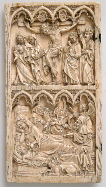 Leaf from a Diptych with the Crucifixion and Nativity by Master of Kremsmünster
