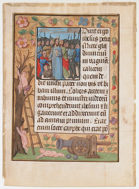 Manuscript Leaf with the Betrayal, from a Book of Hours by an unrecorded maker, The Metropolitan Museum of Art