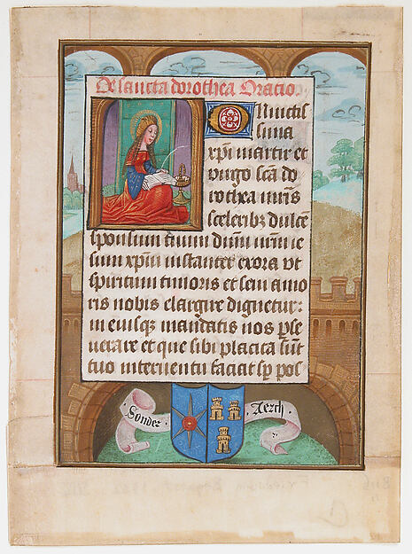 Manuscript Leaf wtih Saint Dorothy, from a Book of Hours by an unrecorded maker, The Metropolitan Museum of Art