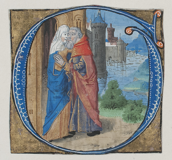 Manuscript Illumination with Joachim and Anna in an Initial G with Joachim and Anna, from a Missal by an unrecorded maker, The Metropolitan Museum of Art