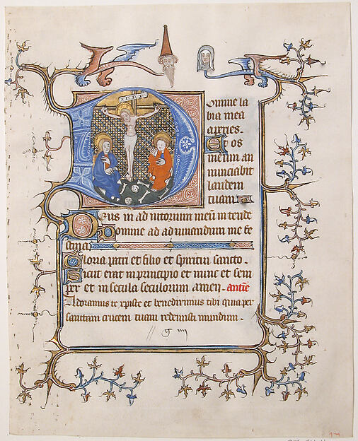 Manuscript Leaf with the Crucifixion in an Initial D, from a Book of Hours by an unrecorded maker, The Metropolitan Museum of Art