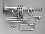 Cornet in B-flat, John Augustus Köhler (British, London ca. 1810–1878 London), Brass, silver-plated, British