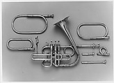 Cornet a Pistons in B-flat, Auguste Raoux (French, Paris 1795–1871), Brass, nickel-silver, mother-of-pearl, French