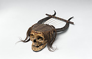 Lyre, Human skull, wood, antelope horn, skin, gut, hair, Central African