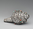 Ritual Conch Shell Trumpet (Dung-Dkar), Conch shell, silver, turquoise and coral, Tibet