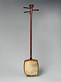 Shamisen, Takechi Matsukawa for, Wood, catskin, rope, silk string, lacquer, red coral, Japanese