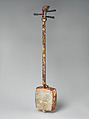 Shamisen, Takechi Matsukawa for, Wood, catskin, rope, silk string, lacquer, red coral, Japanese