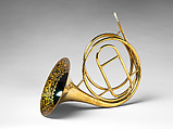Cor d’orchestre, Courtois Neveu Aine, horn: brass, white metal, polychrome; case: wood, paper, iron, chamois leather, paint, French