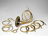 Cor d’orchestre, Courtois Neveu Aine, horn: brass, white metal, polychrome; case: wood, paper, iron, chamois leather, paint, French