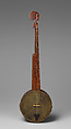 Fretless tackhead banjo, Maple and various other woods, metal tacks, calfgut strings , American