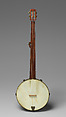Fretless banjo with baluster-back neck, Various woods, metal hardware, bone knobs, calfskin head, calfgut strings, American