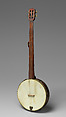 Fretless banjo with baluster-back neck, Various woods, metal hardware, bone knobs, calfskin head, calfgut strings, American