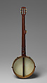 Fretless banjo with baluster-back neck, Various woods, metal hardware, bone knobs, calfskin head, calfgut strings, American