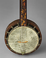 Banjo, Henry C. Dobson (American), Calfskin head, various woods, metal hardware, nylon strings, American