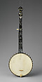 “Eclipse 4000” model banjo, William A. Cole American, Calfskin head, various woods (including ebony), metal hardware, mother of pearl and abalone inlays, gut strings, ivory tuners, ivory tailpiece and bone nut, American